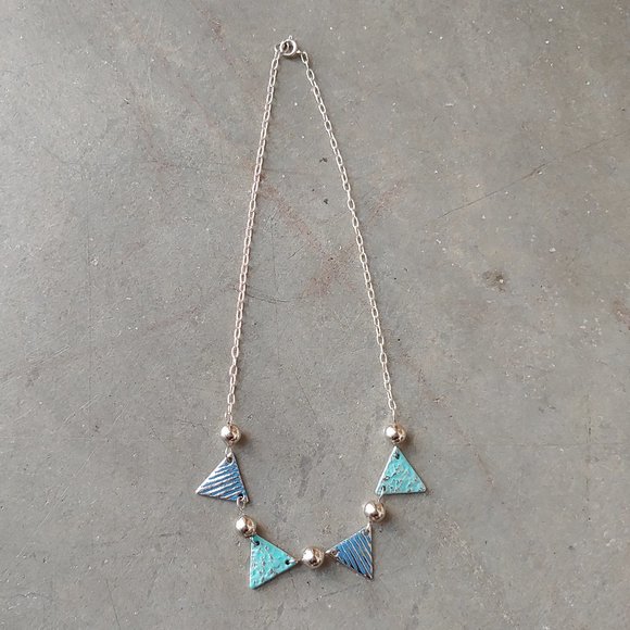 Handmade Silver and Blue Triangle Pendant Necklace - Picture 1 of 7